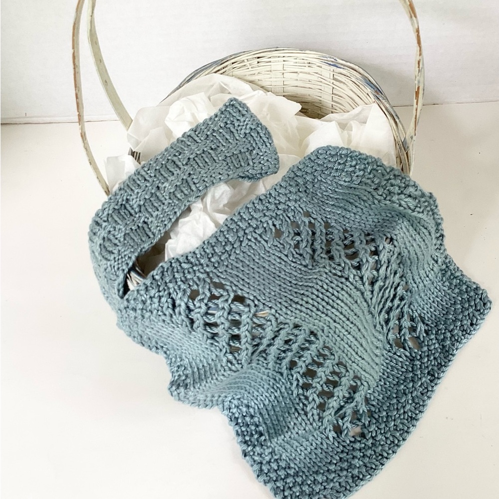 Bath Skincare Washcloth Headband Spa Set Hand Crafted Blue Essential Cotton Knit